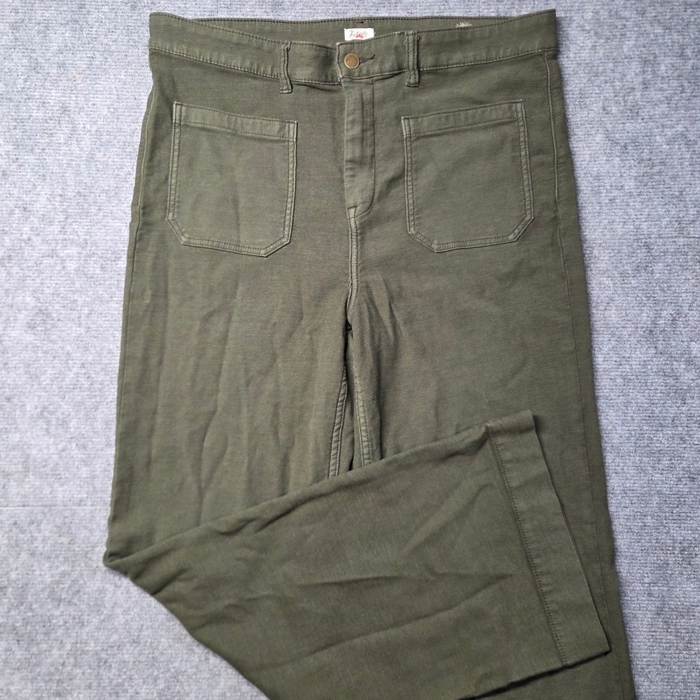 Faherty Womens 34 Stretch Terry Wide Leg Pants Forest Olive High Rise Green